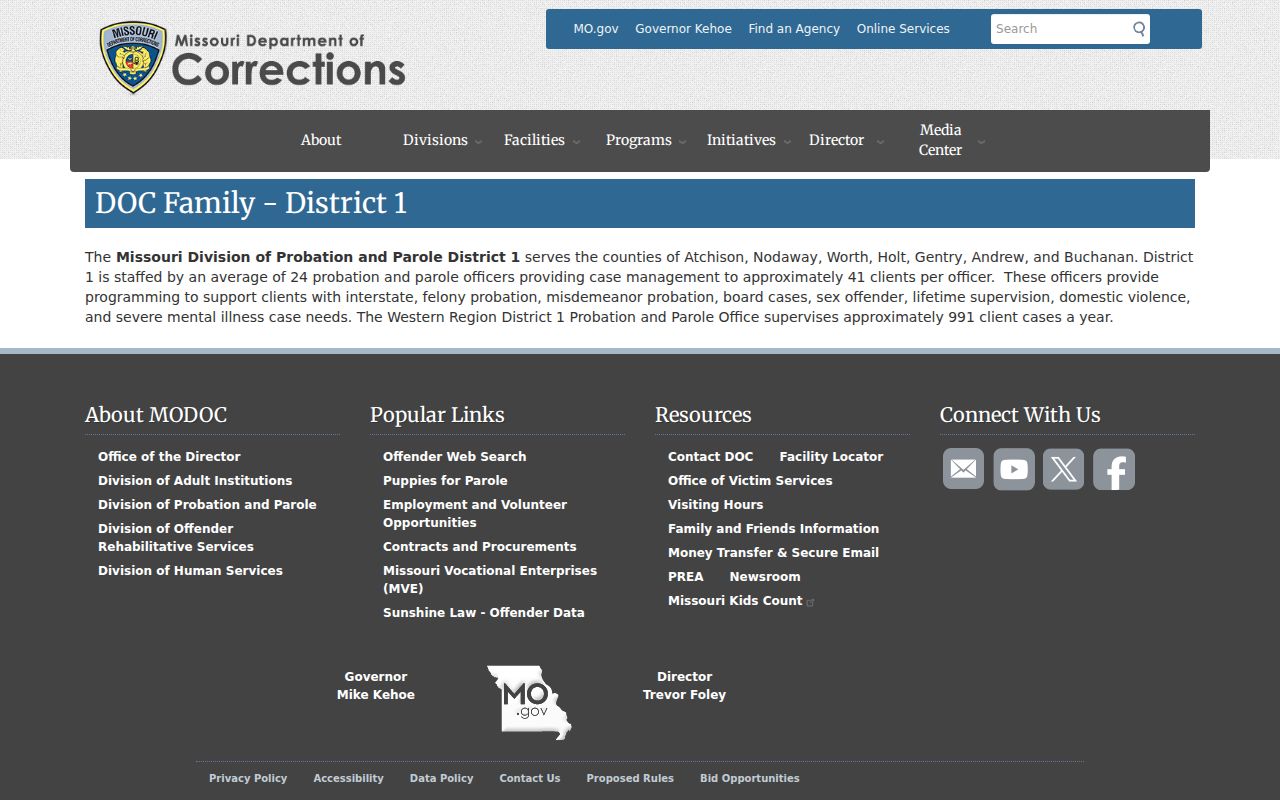 Worth County criminal supervision through Missouri Probation and Parole District 1